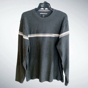 XG Men’s Gray Fleece Pullover Long-Sleeve Sweater Chest Stripe